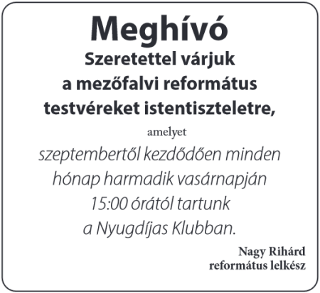 Református Istentiszteletek Mezőfalván!
