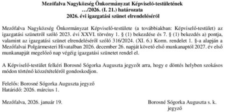 Igazgatási szünet - 2026 végén.