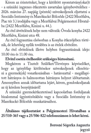 Szünidei gyermekétkeztetés - jelentkezési határidő: március 27-e! 2. rész. 